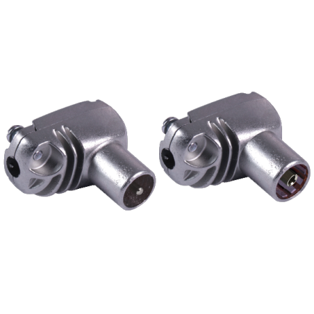 CONECTOR COAXIAL ANGULAR - JOGO MACHO-FÊMEA 9,5mm TELEVES