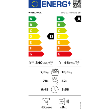 MÁQUINA DE LAVAR E SECAR ROUPA WHIRLPOOL - WPD0736W ADS SPT